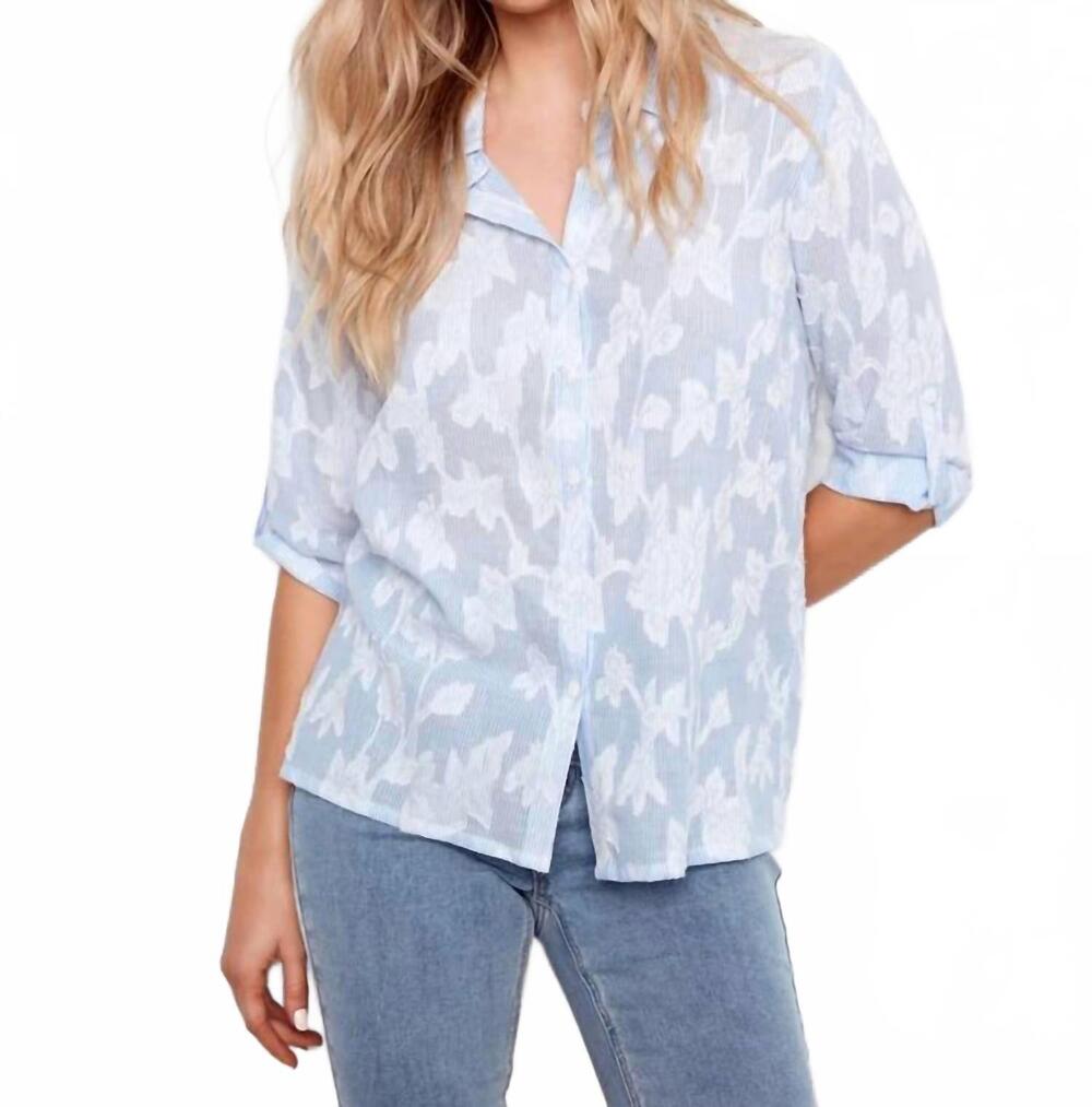 NEW CHARLIE B embroidered cotton shirt in blue stripes